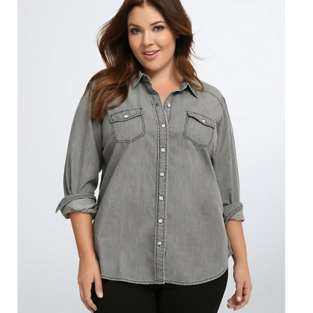 Grey wash denim button-up shirt torrid size 1